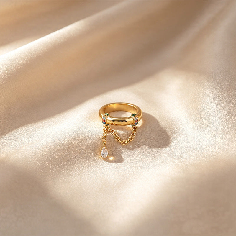 Paved Wide Chain Drop Ring
