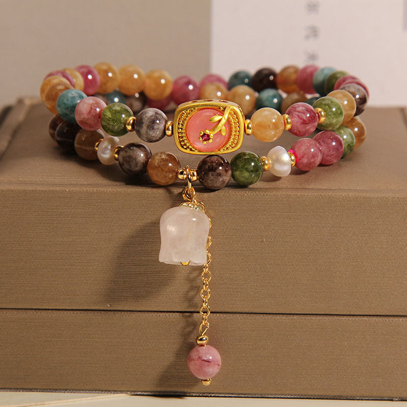 Lily of the valley natural agate multi-circle stacking bracelet
