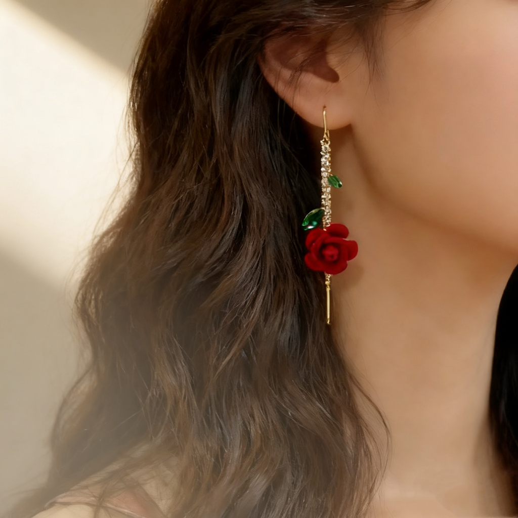 Red Rose Tassel Earrings