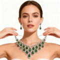 Green Crystal Tassel Necklace & Earring Set