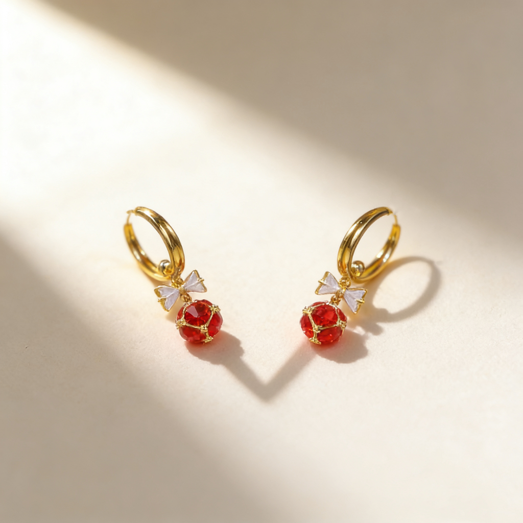 Knot Ruby Bow Earrings