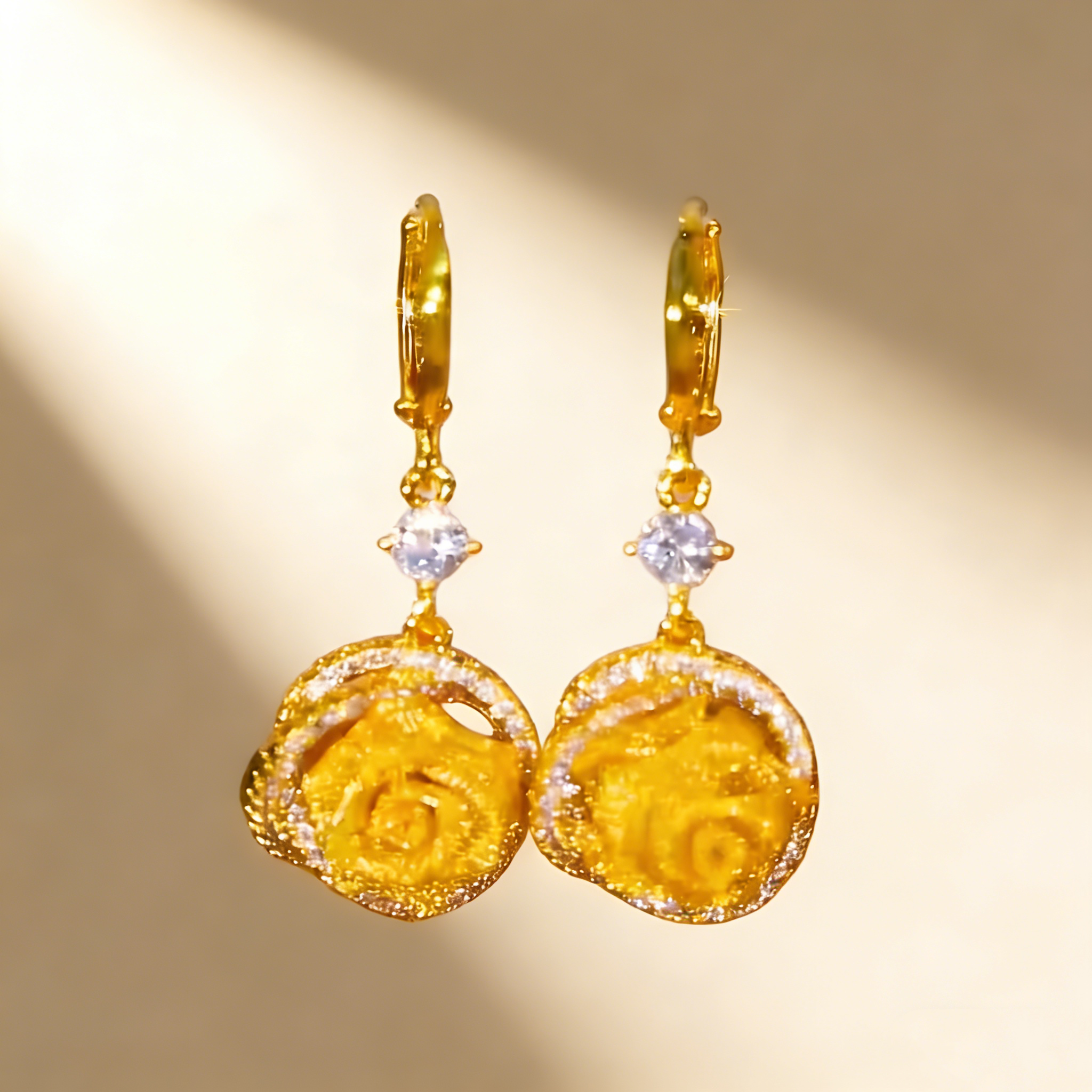 Elegant Yellow Rose Earrings