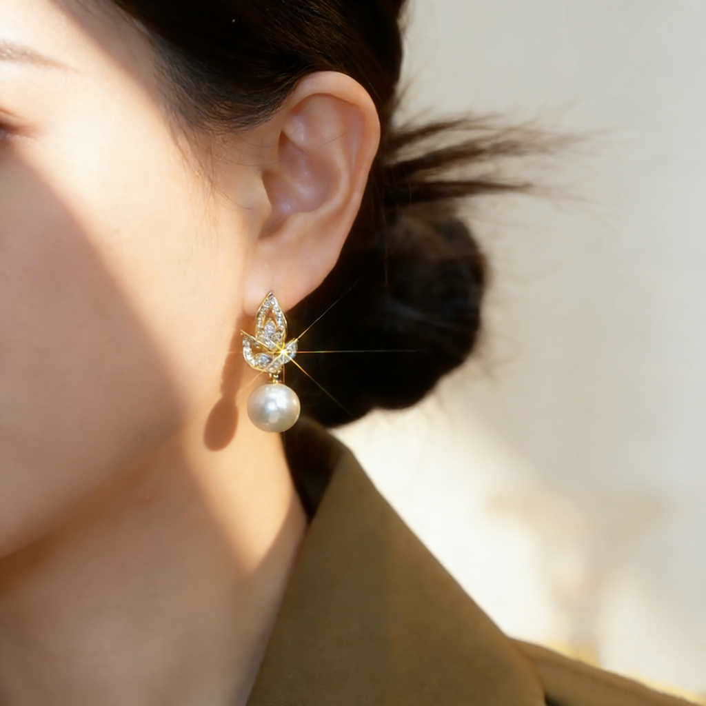 Leaf Pearl Drop Earrings