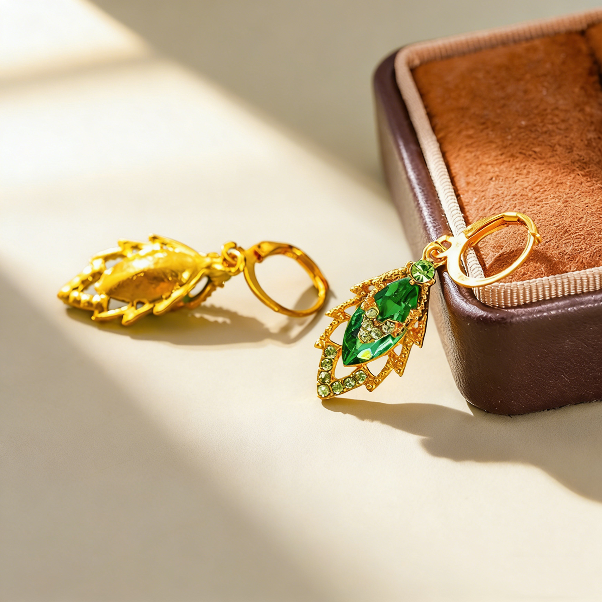 Double-Layer Maple Leaf Gemstone Earrings