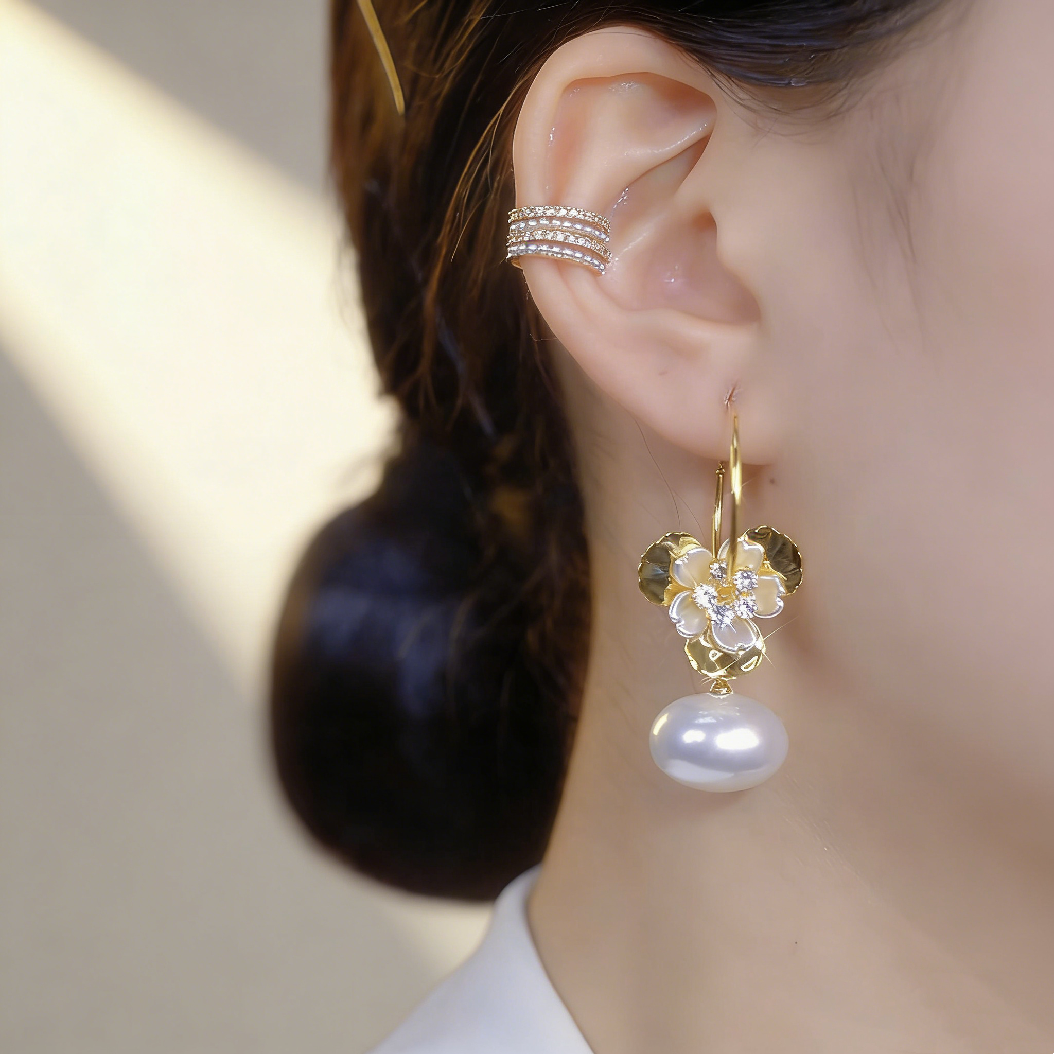 Floral Flat Pearl Earrings