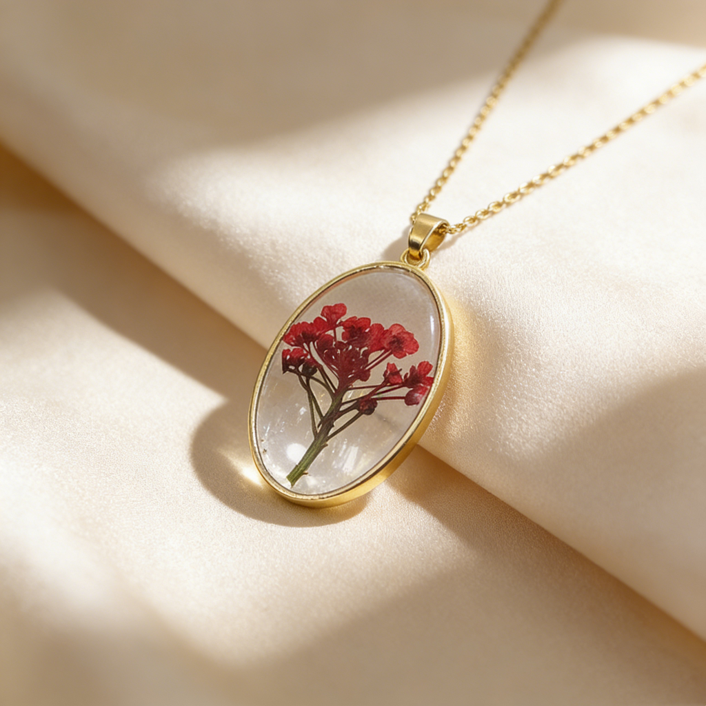 Resin Preserved Flower Pendant Necklace
