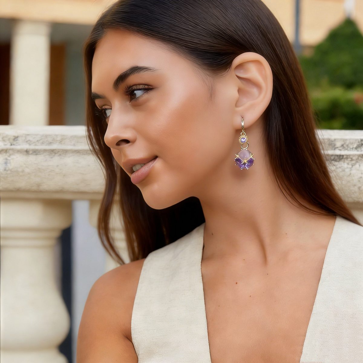 Elegant Amethyst Pendant Earrings