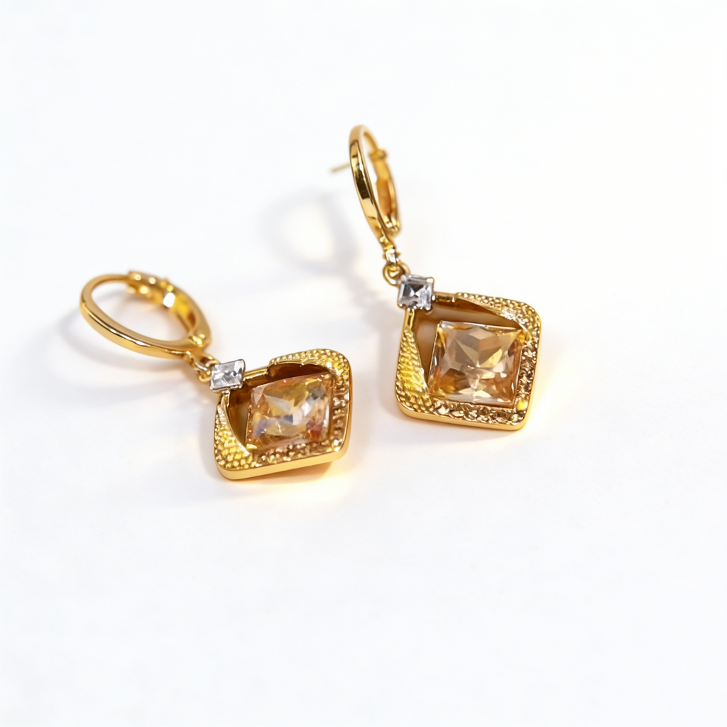 Natural Crystal Rhombus Earrings