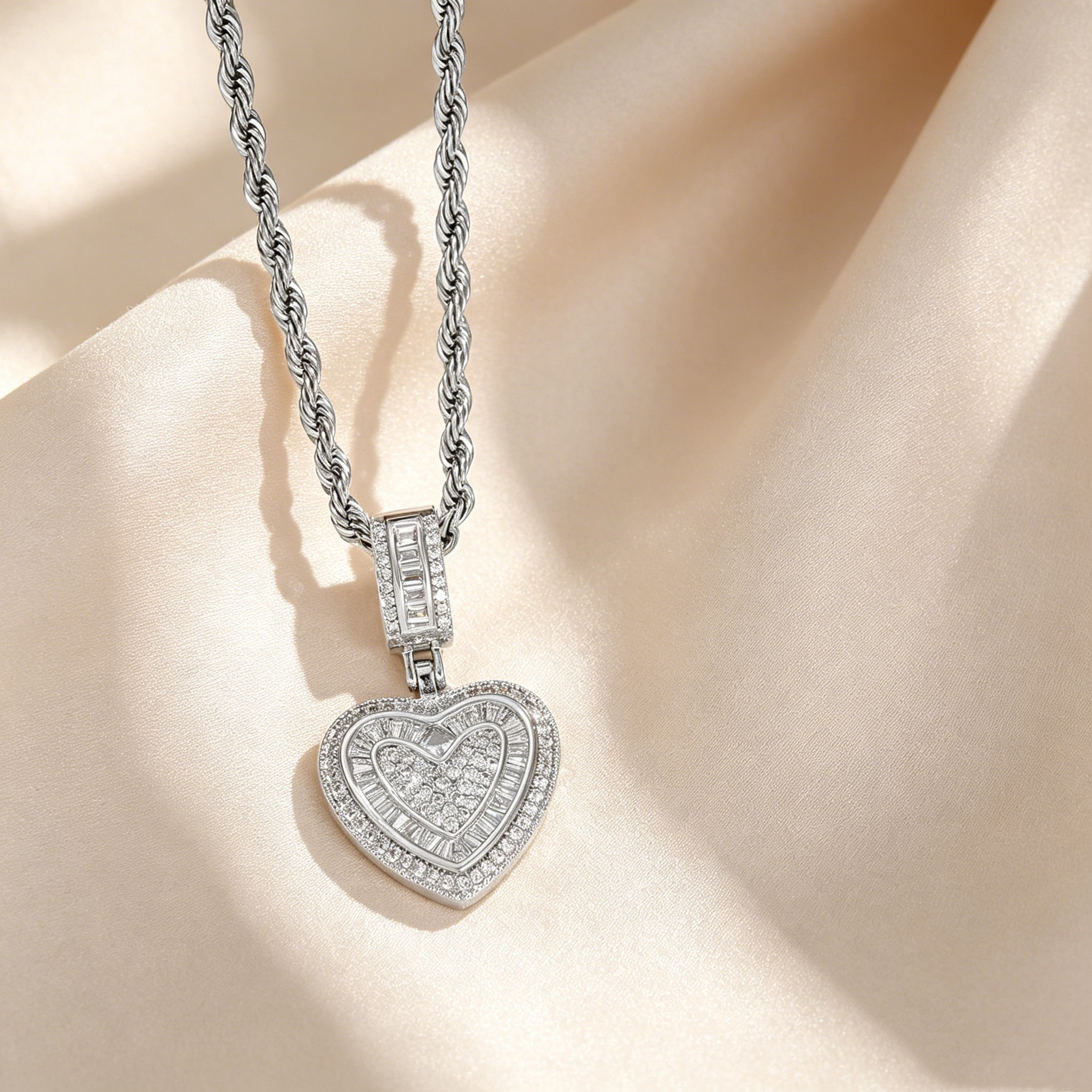 Double Heart Pavé Necklace & Earrings