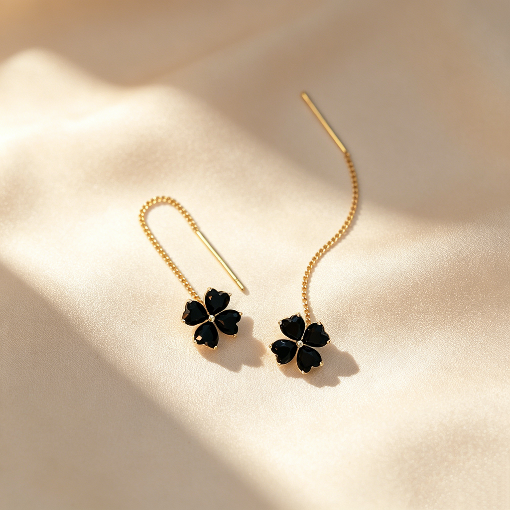 Black Clover Tassel Chain Earrings