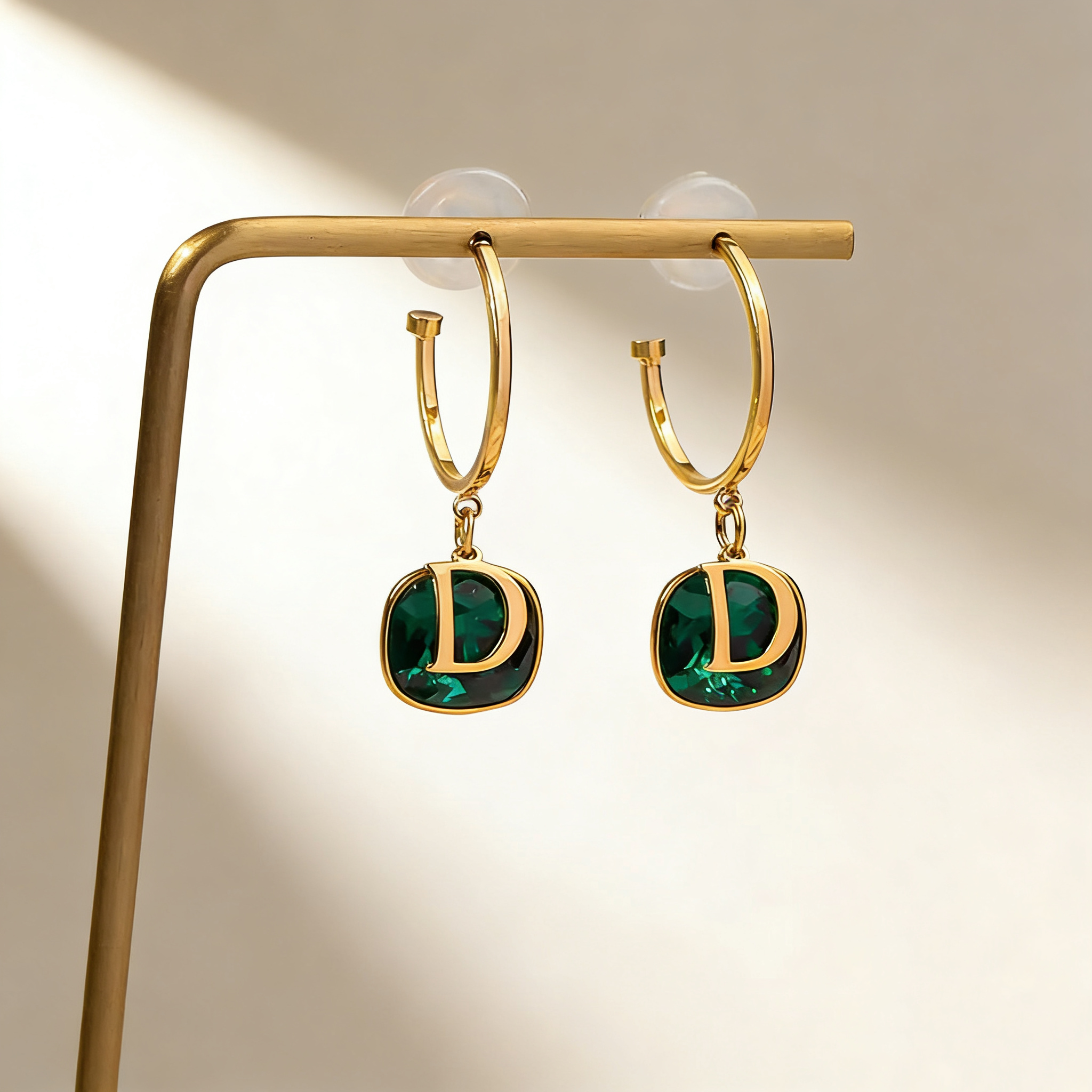 Emerald Double-Layer Earrings