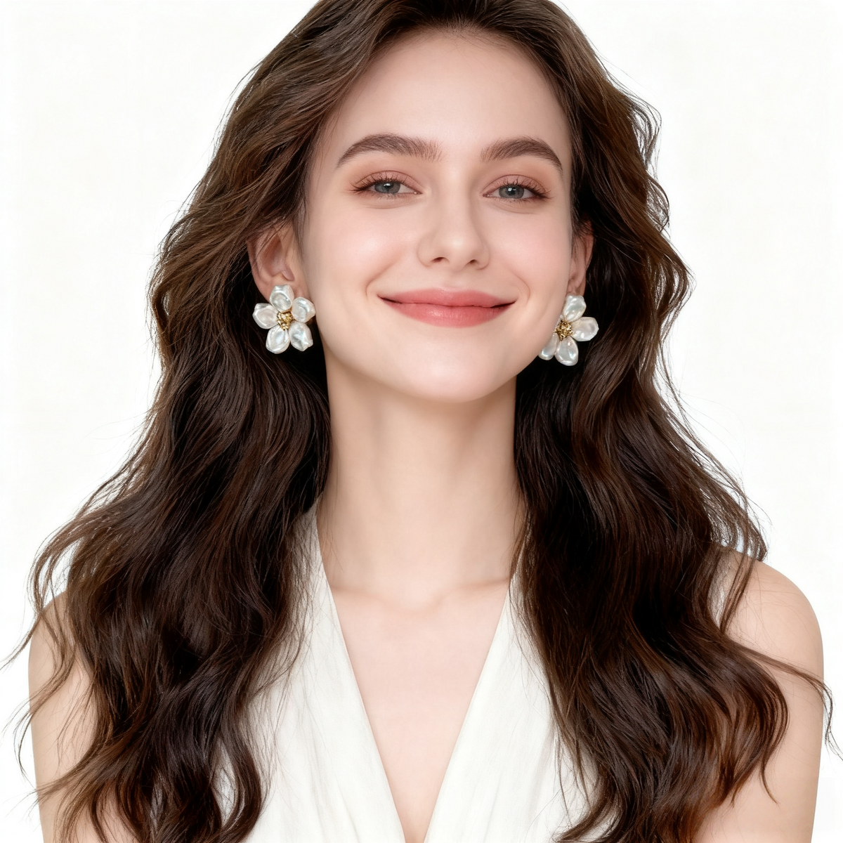 Pearl Flower Button Cover Cufflinks & Earrings