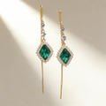 Natural Green Crystal Tassel Threader Earrings