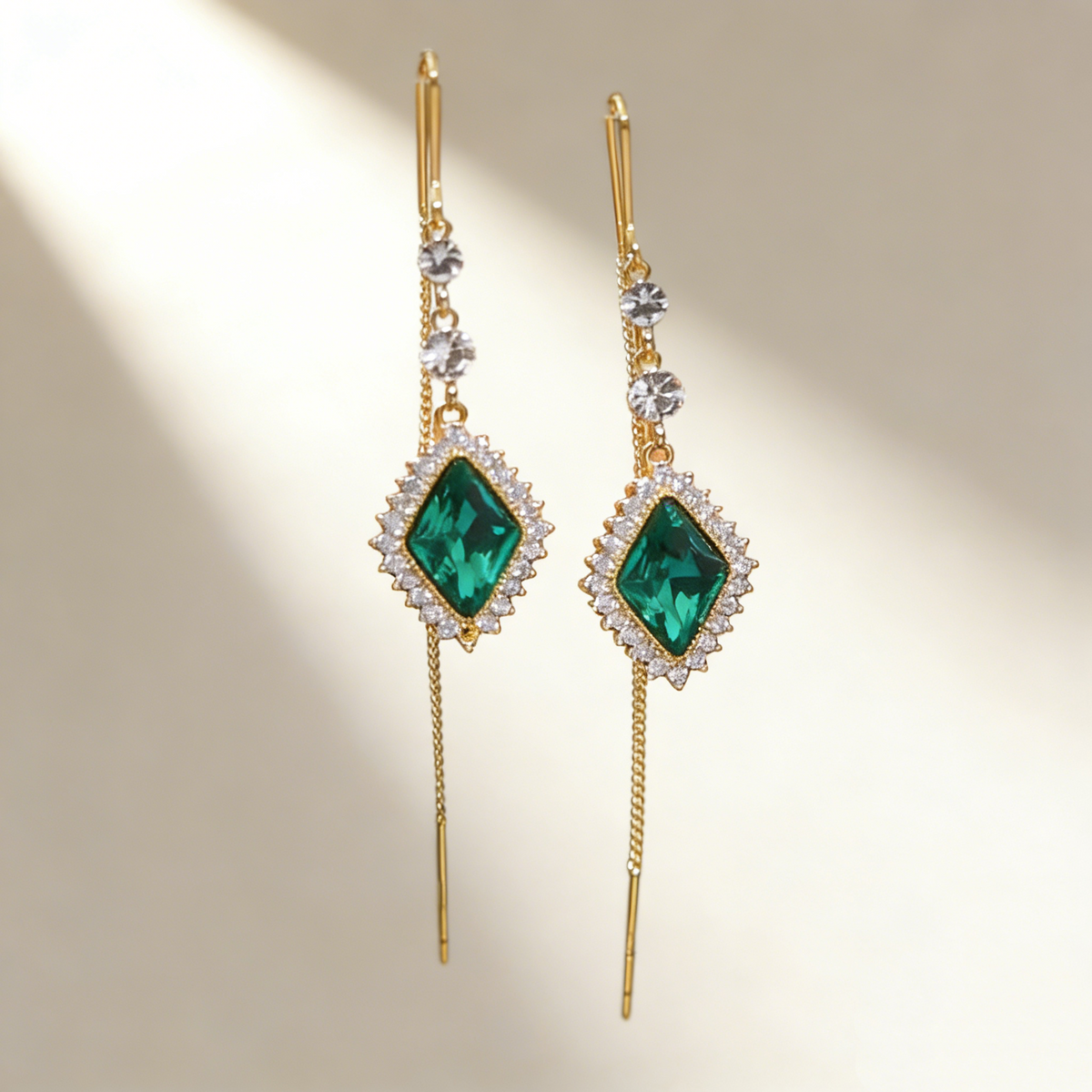 Natural Green Crystal Tassel Threader Earrings