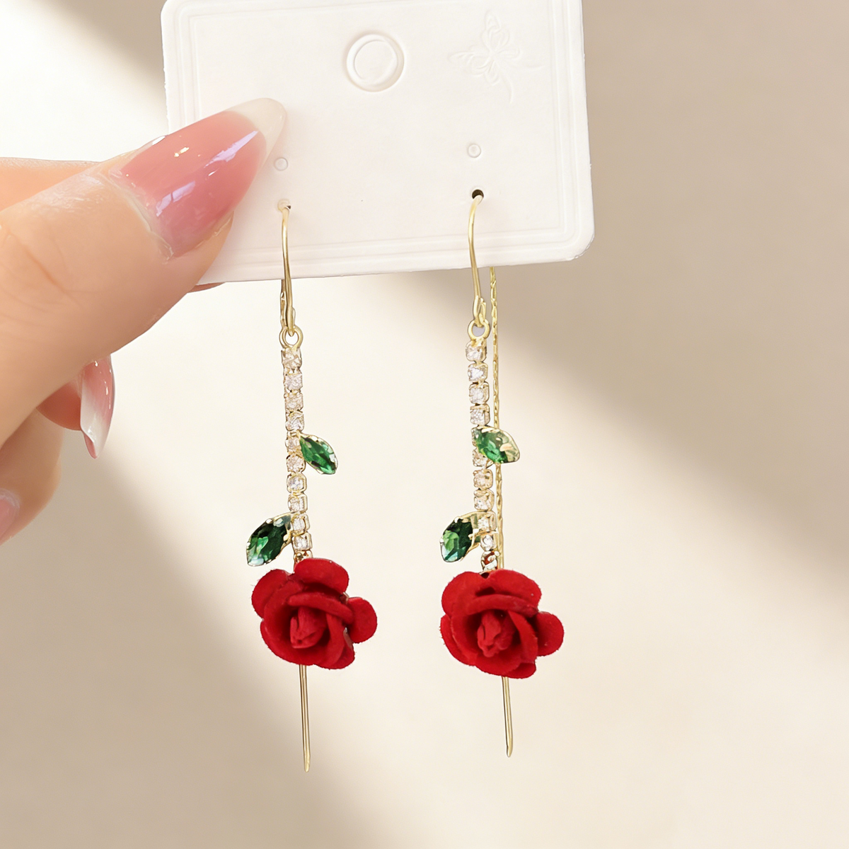Red Rose Tassel Earrings