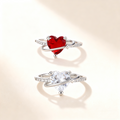 Heart-Cut Red Crystal & Diamond Ring