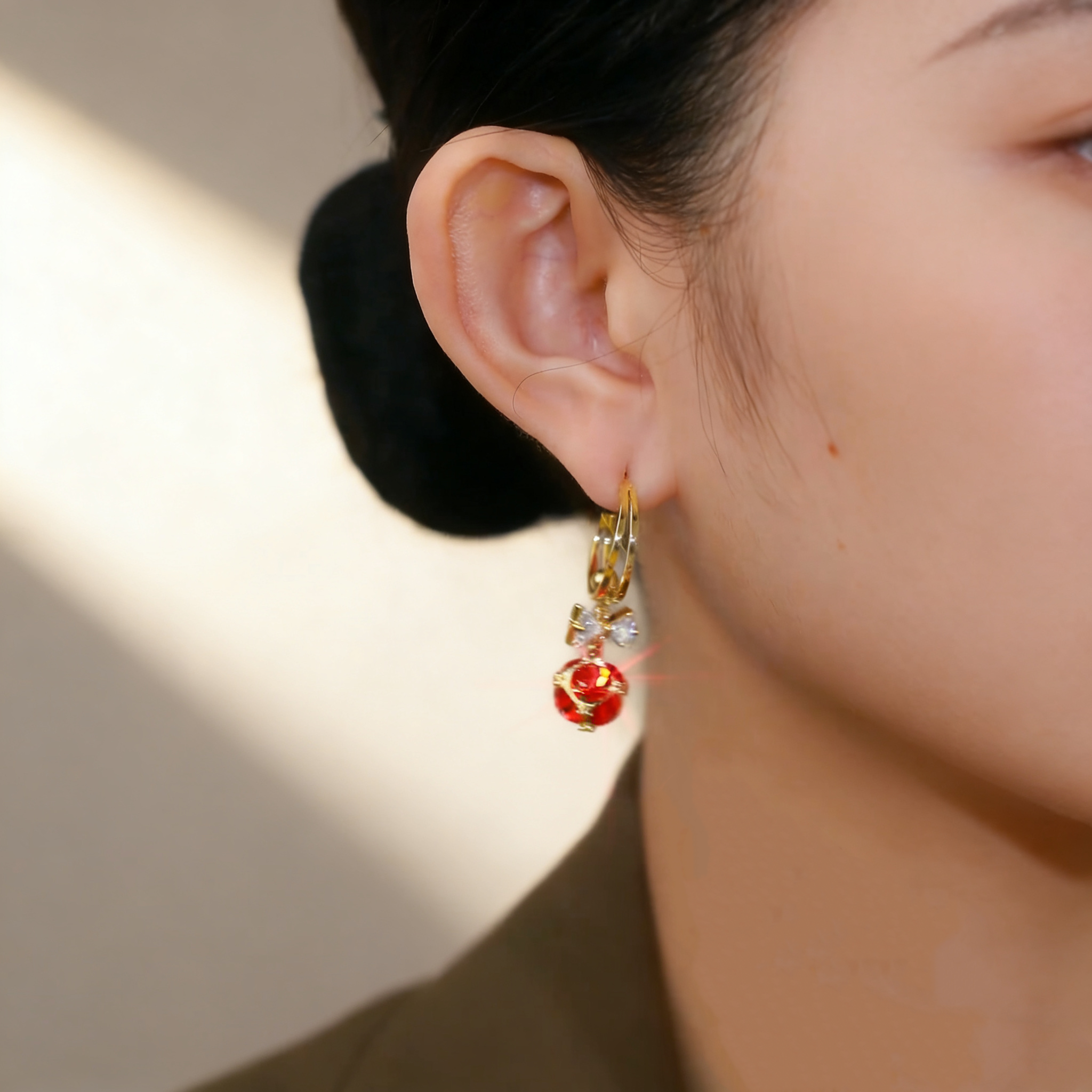Knot Ruby Bow Earrings