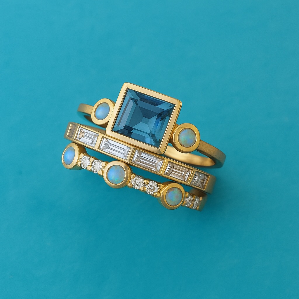 Herta - Vintage Ring Set with Blue Crystal