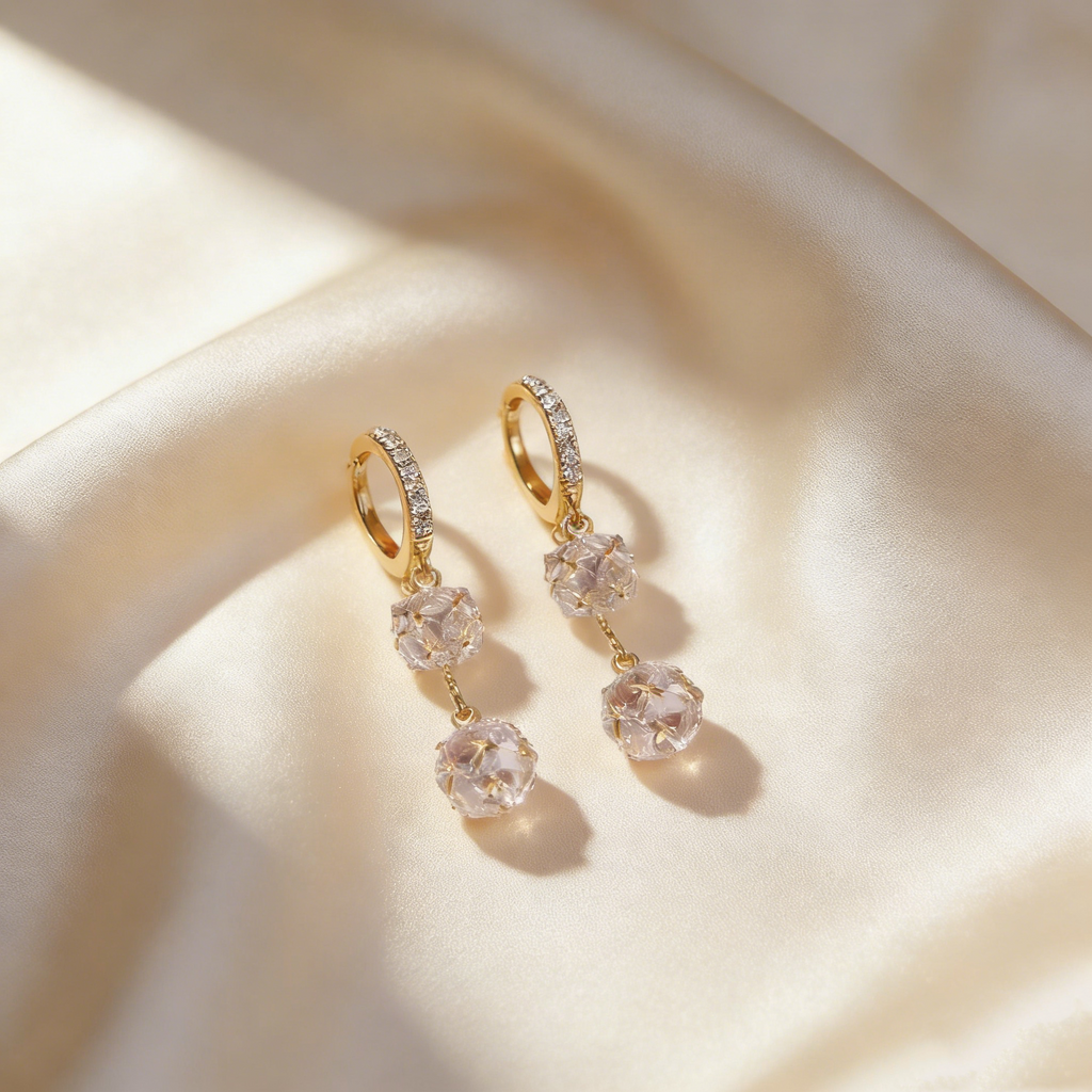 Double Diamond Ball Earrings