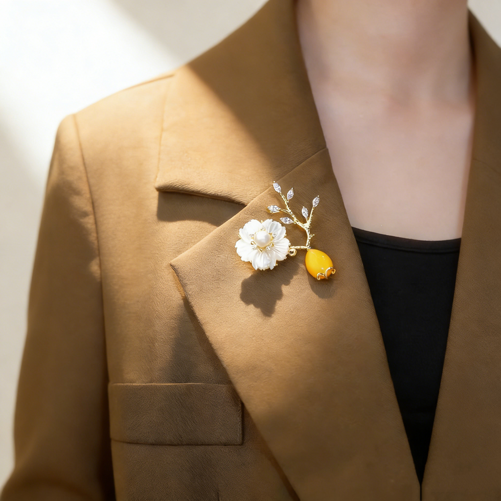 Yellow Jade Vase Brooch