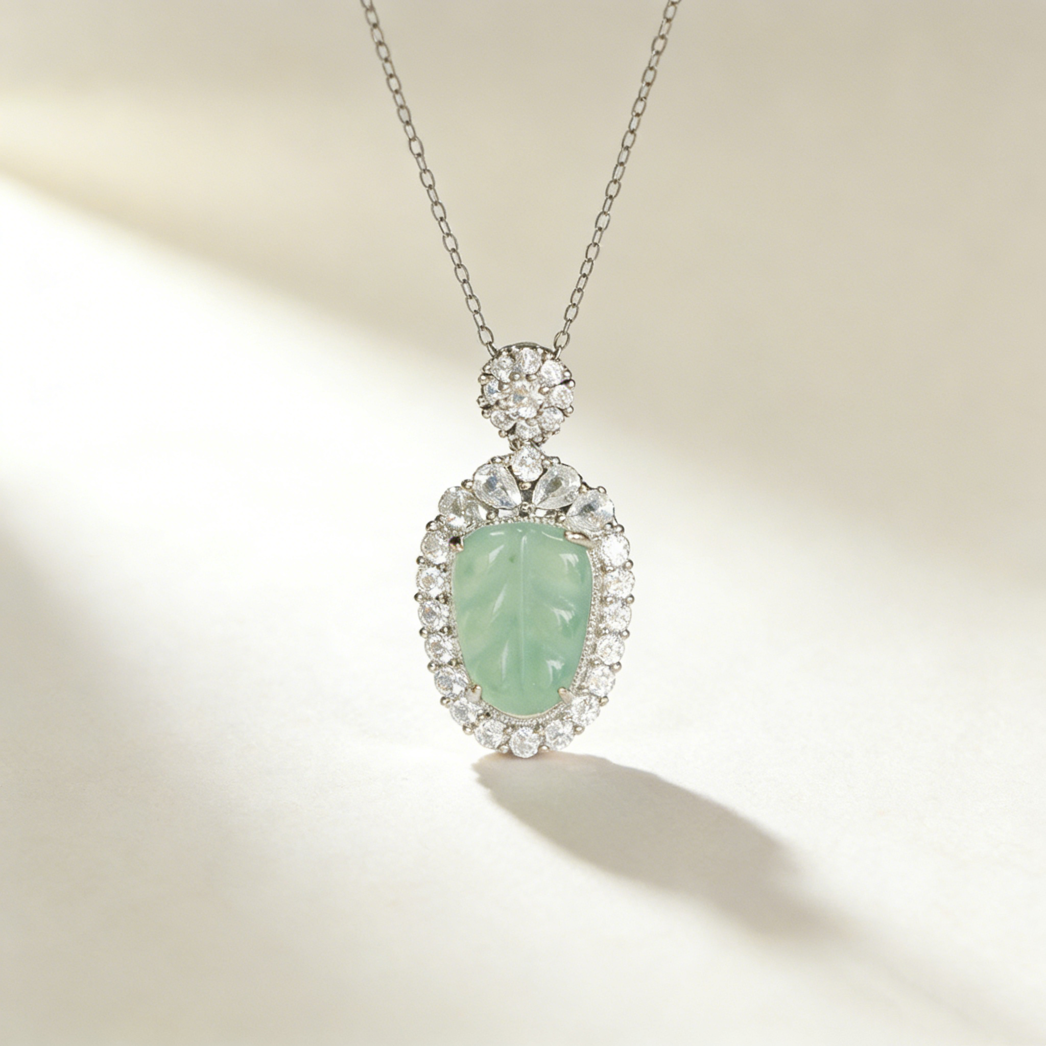 Natural Blue Jade Leaf Pendant Necklace