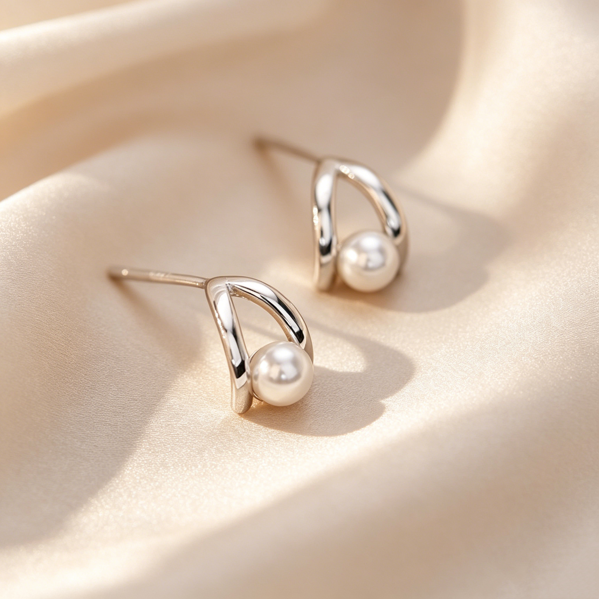 Refined Pearl Embrace Stud Earrings