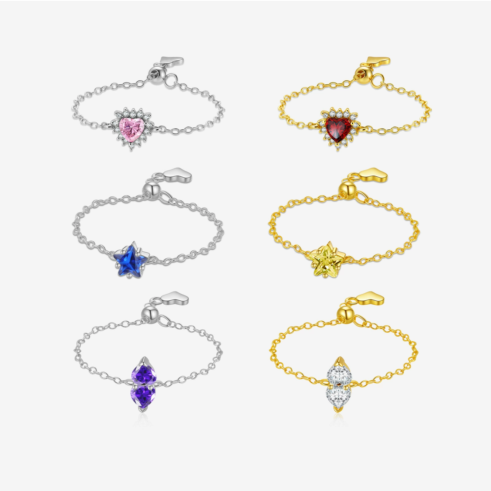 Pull-out adjustable heart star ring