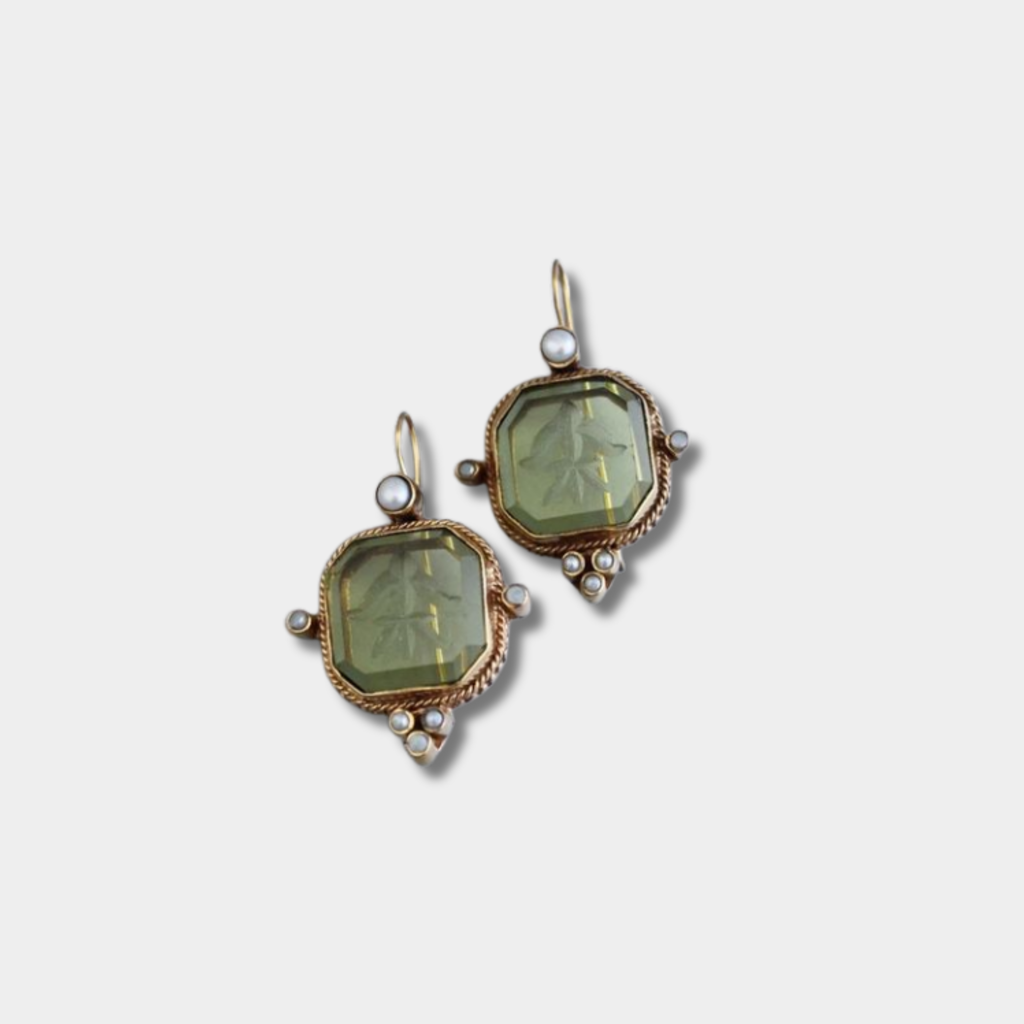 Julia - Vintage Green Pearl Earrings