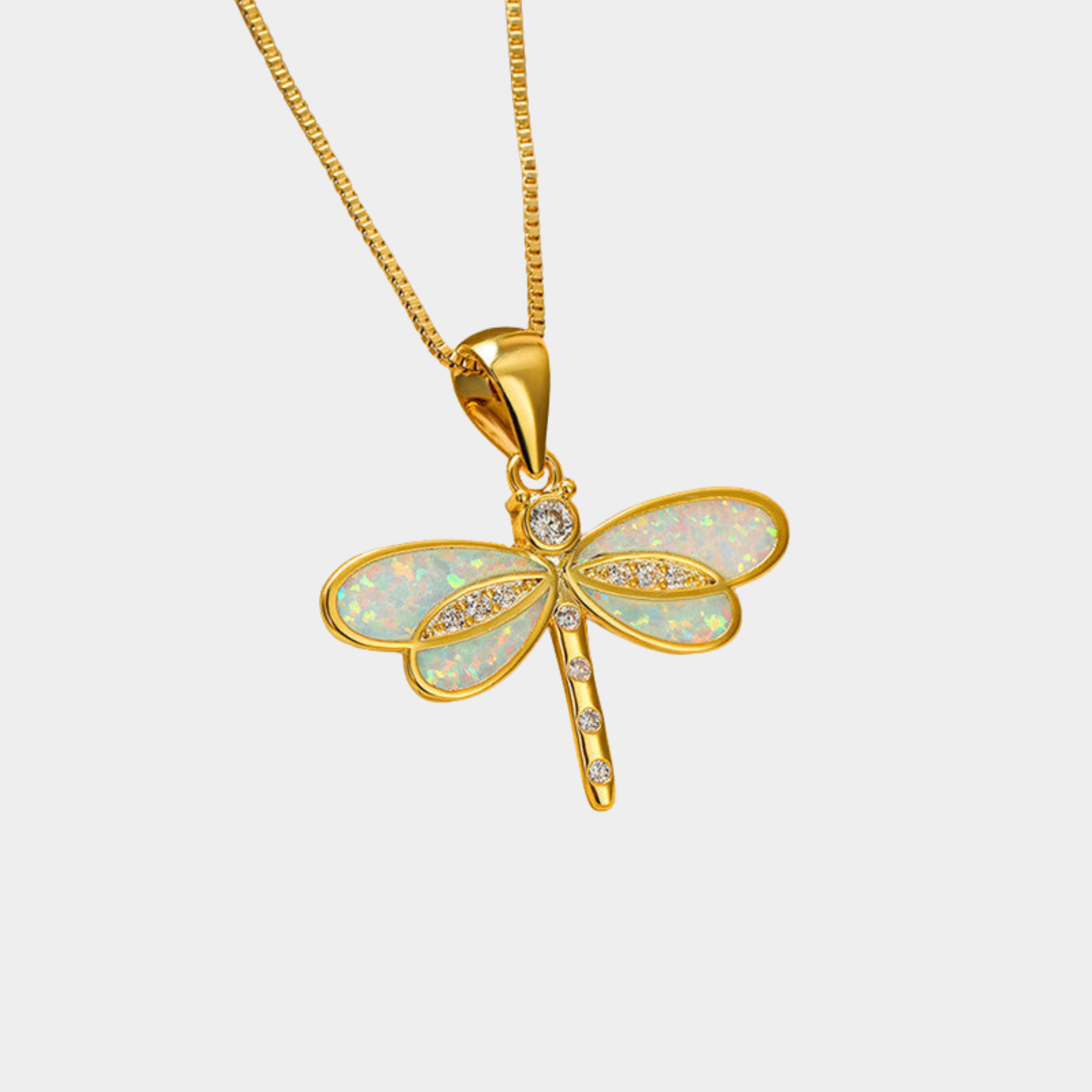 Gold-Colored Butterfly Necklace with Opal