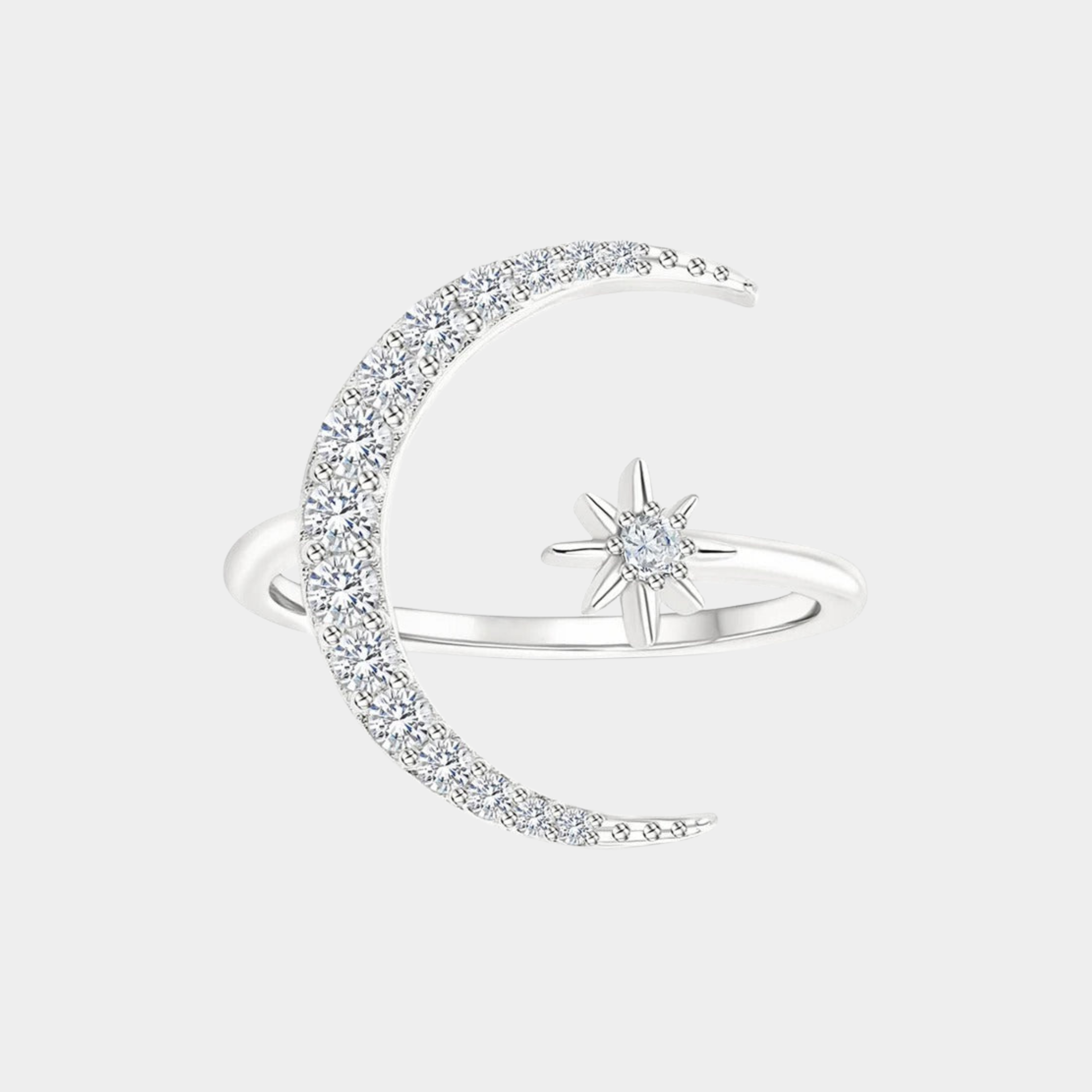 Silver Ring with Moon and Star Motif