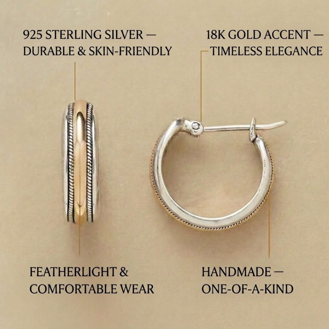 Mia - Vintage Gold Line Silver Earrings