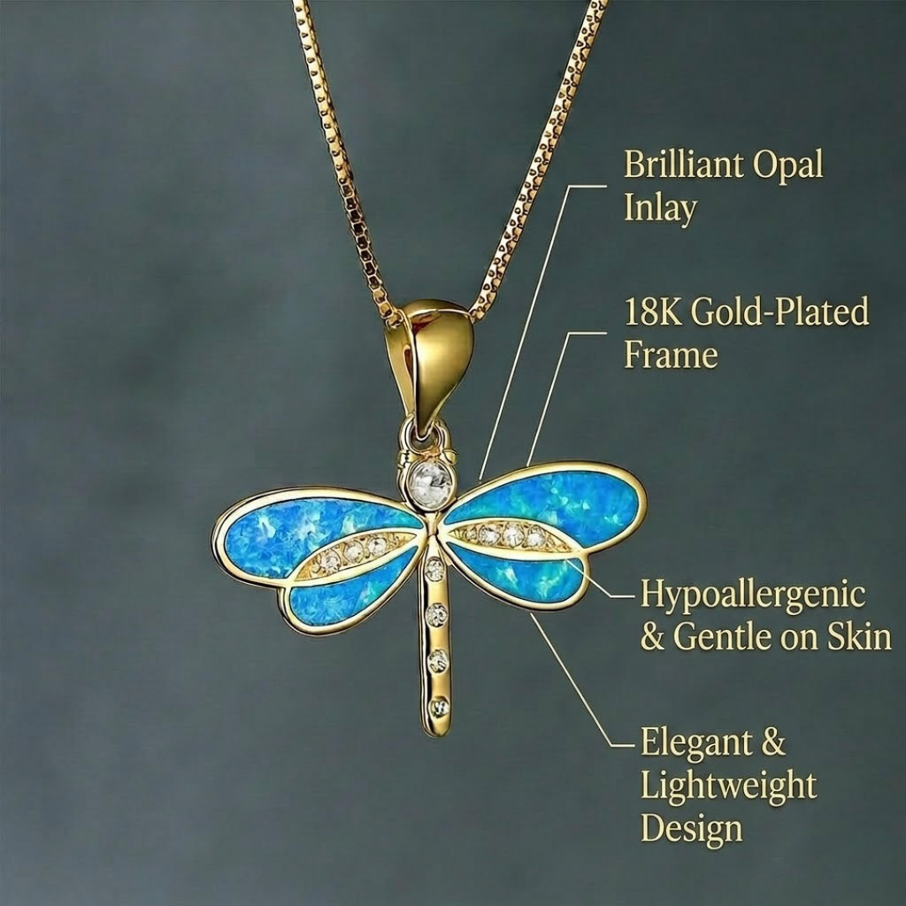 Gold-Colored Butterfly Necklace with Opal