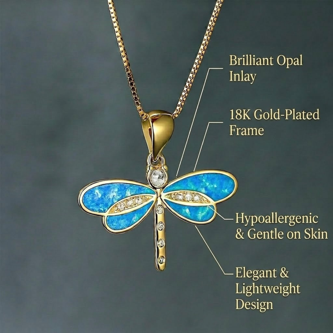 Gold-Colored Butterfly Necklace with Opal