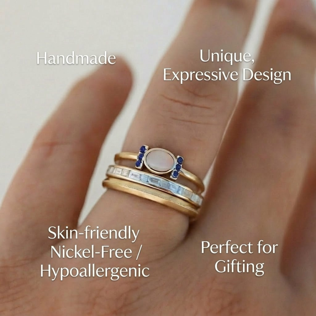 Tereza – A delicate gold ring with a radiant opal and clear contours.