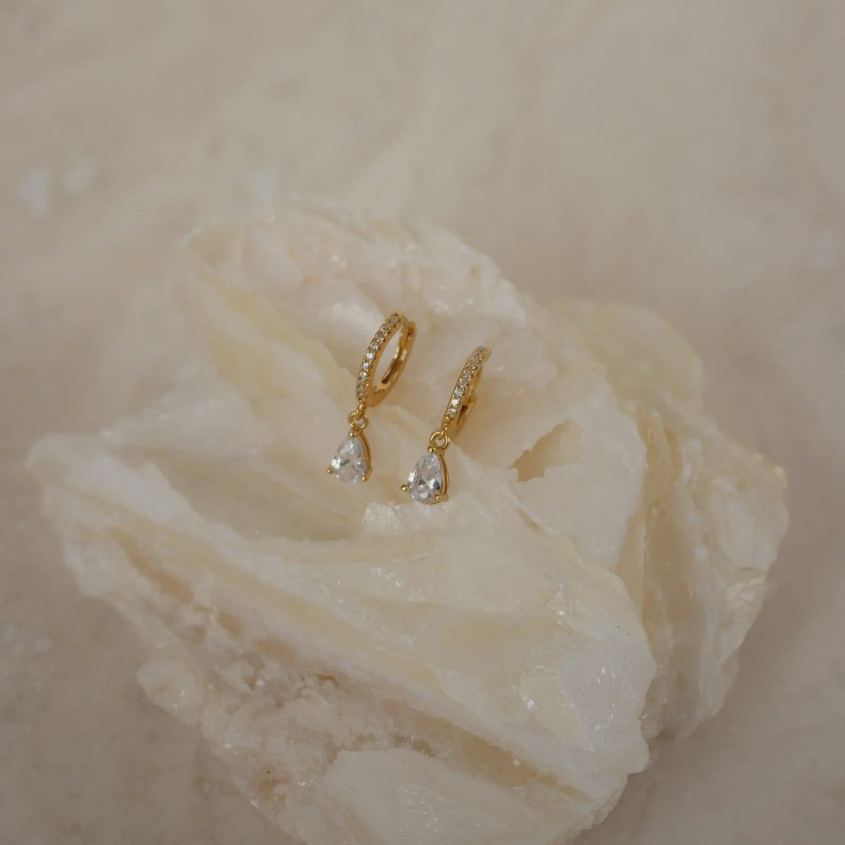 Paved Hoop Pear Earrings