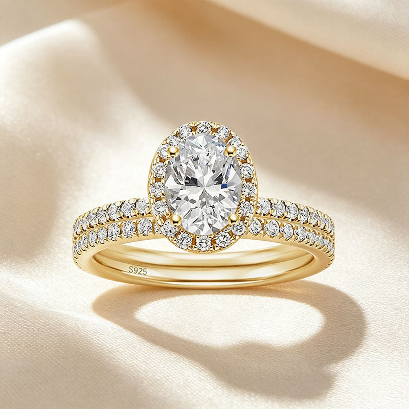 Classic Oval Center Stone Halo Stackable Ring Set
