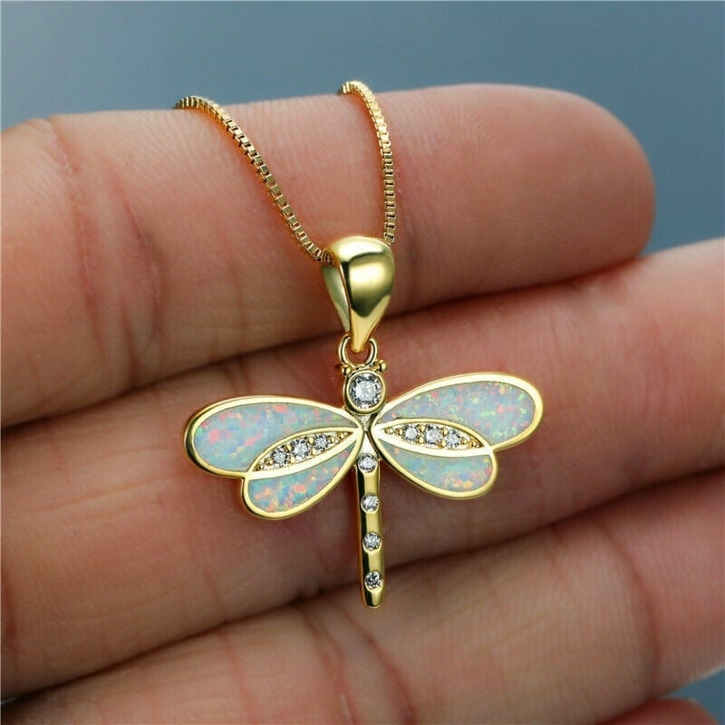 Gold-Colored Butterfly Necklace with Opal