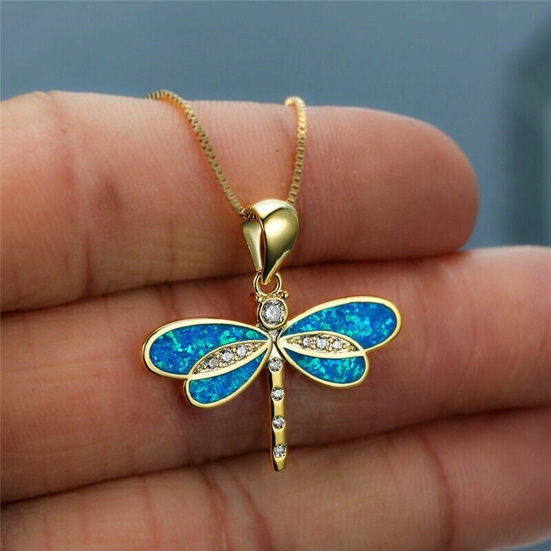 Gold-Colored Butterfly Necklace with Opal