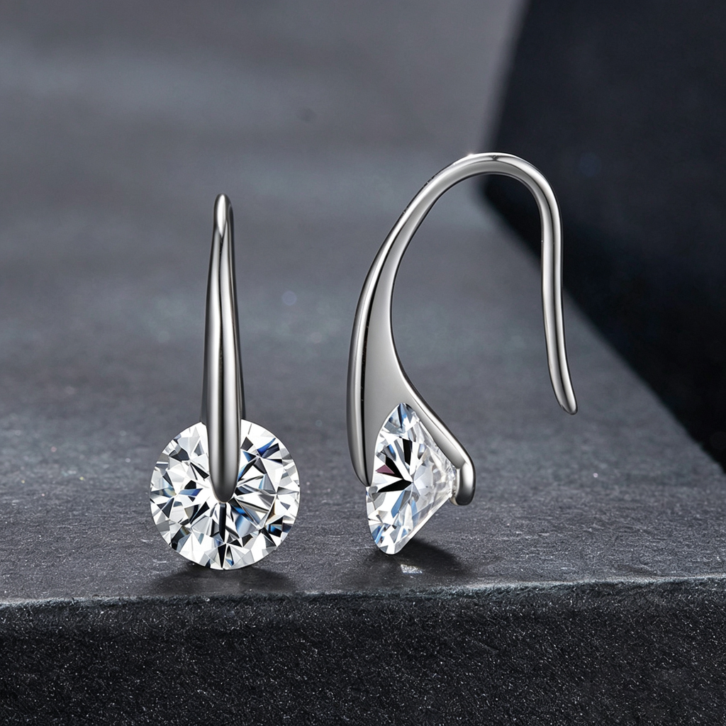 Round Moissanite Hook Earrings