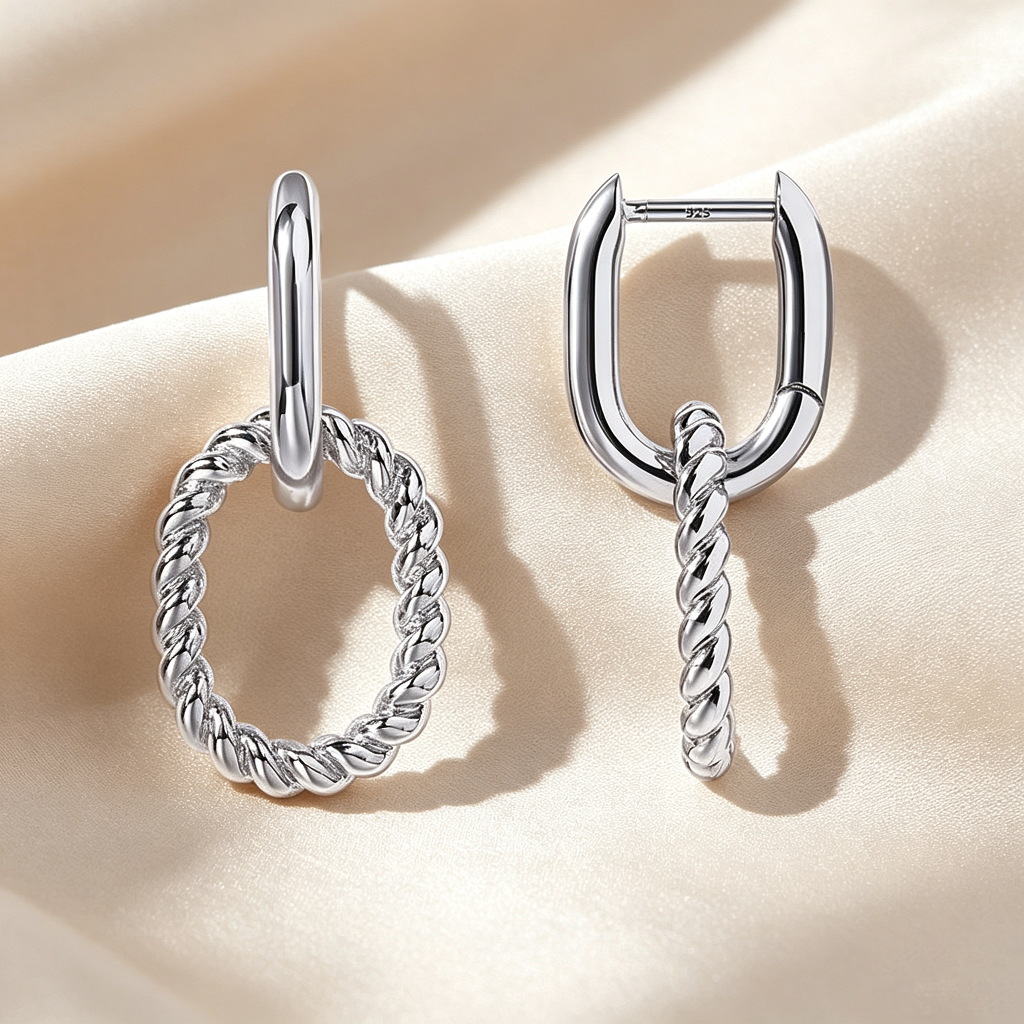 Double Link Rectangular Hoop Earrings