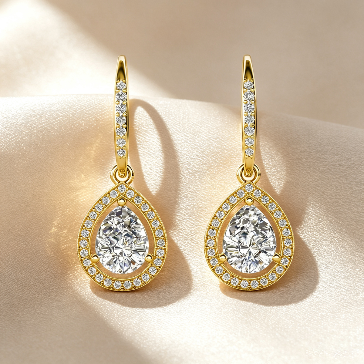 Pear Halo Pavé Drop Earrings