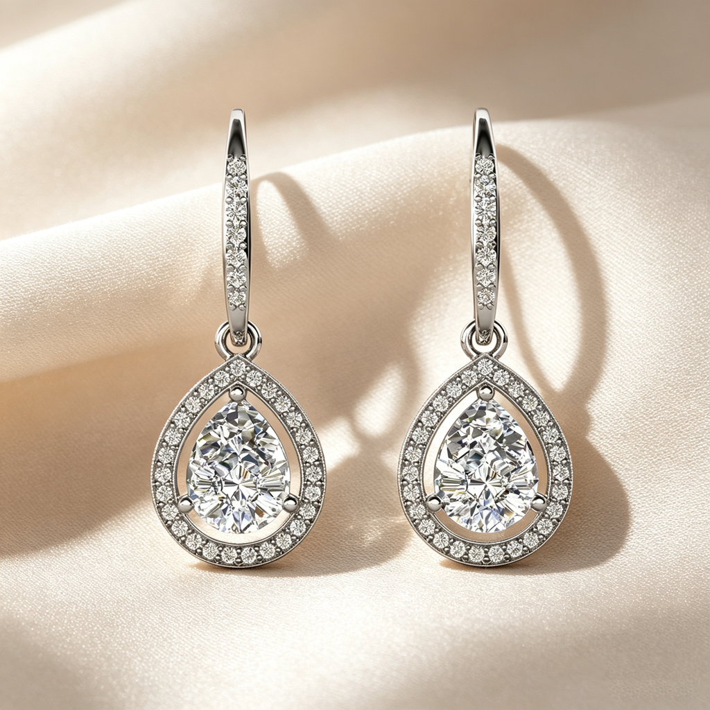 Pear Halo Pavé Drop Earrings