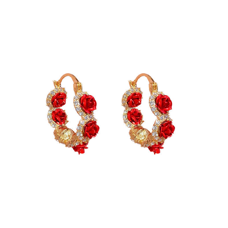 Elegant Red Rose Earrings