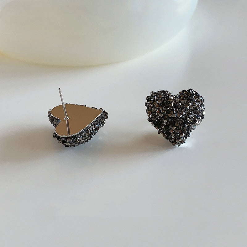 Black Pavé Heart Stud Earrings