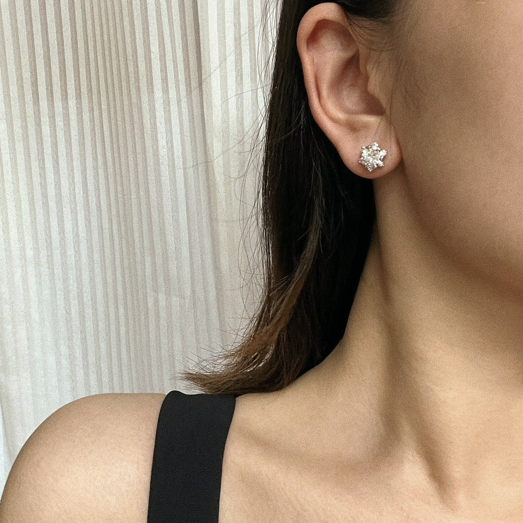 Snowflake Halo Moissanite Stud Earrings
