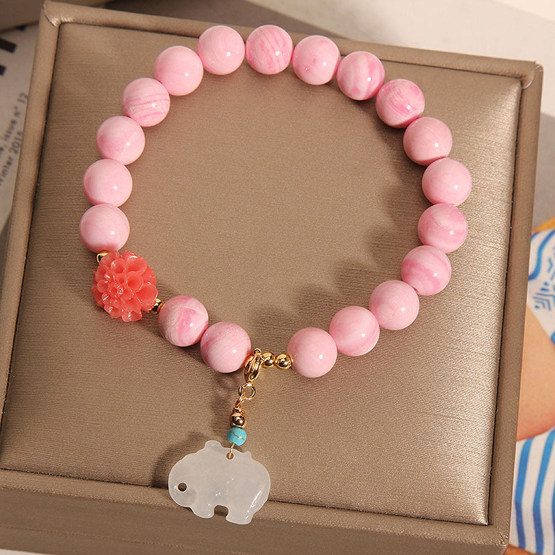 Natural deep sea pink shell beads & Emerald Jade stone bracelet