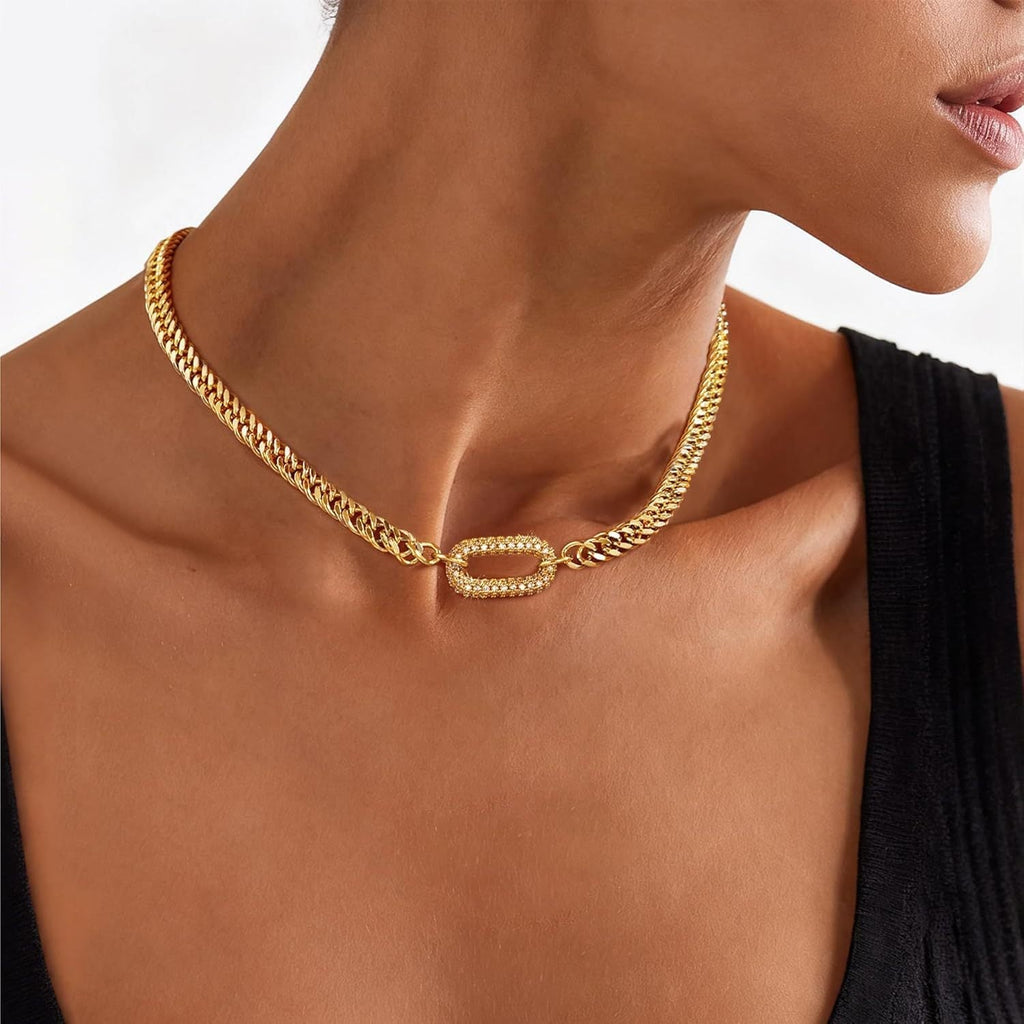 Oval Pavé Cuban Link Necklace