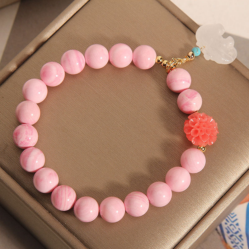 Natural deep sea pink shell beads & Emerald Jade stone bracelet