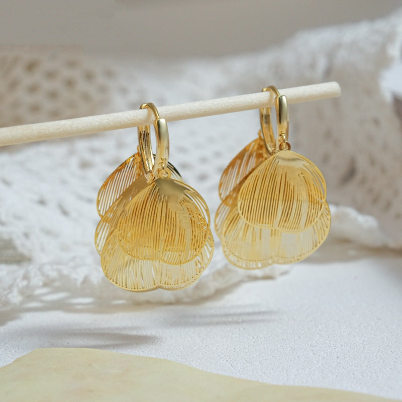 Elegant Multi-Layer Leaf Drop Hoop Earrings