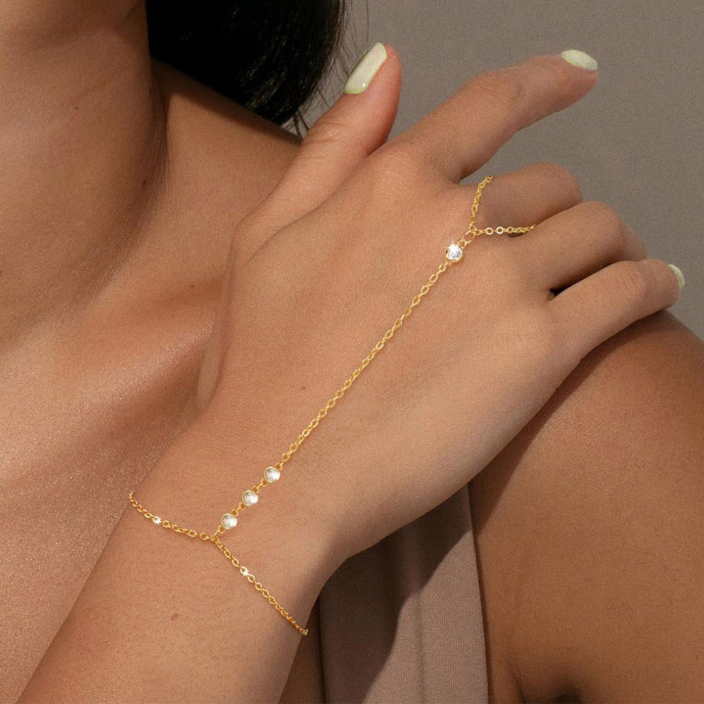 Leaf Diamond Hand Chain Bracelet